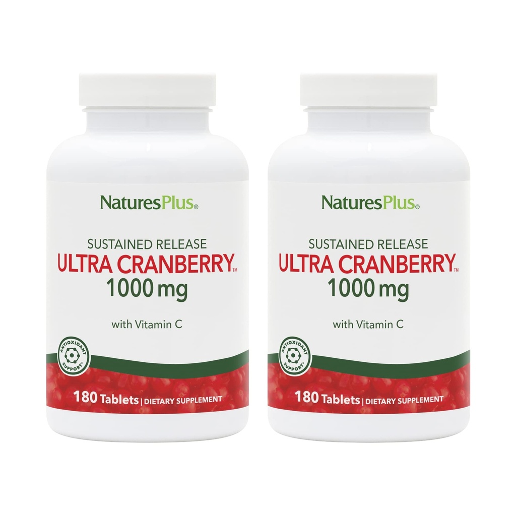 NaturesPlus Ultra Cranberry 1000-180 δισκία παρατεταμένης αποδέσμευσης, Συσκευασία των 2 - Υποστηρίζει ένα υγιές ουροποιητικό - μη-ΓΤΟ, χορτοφάγους, χωρίς γλουτένη - 180 Σύνολο Σερβίρει
