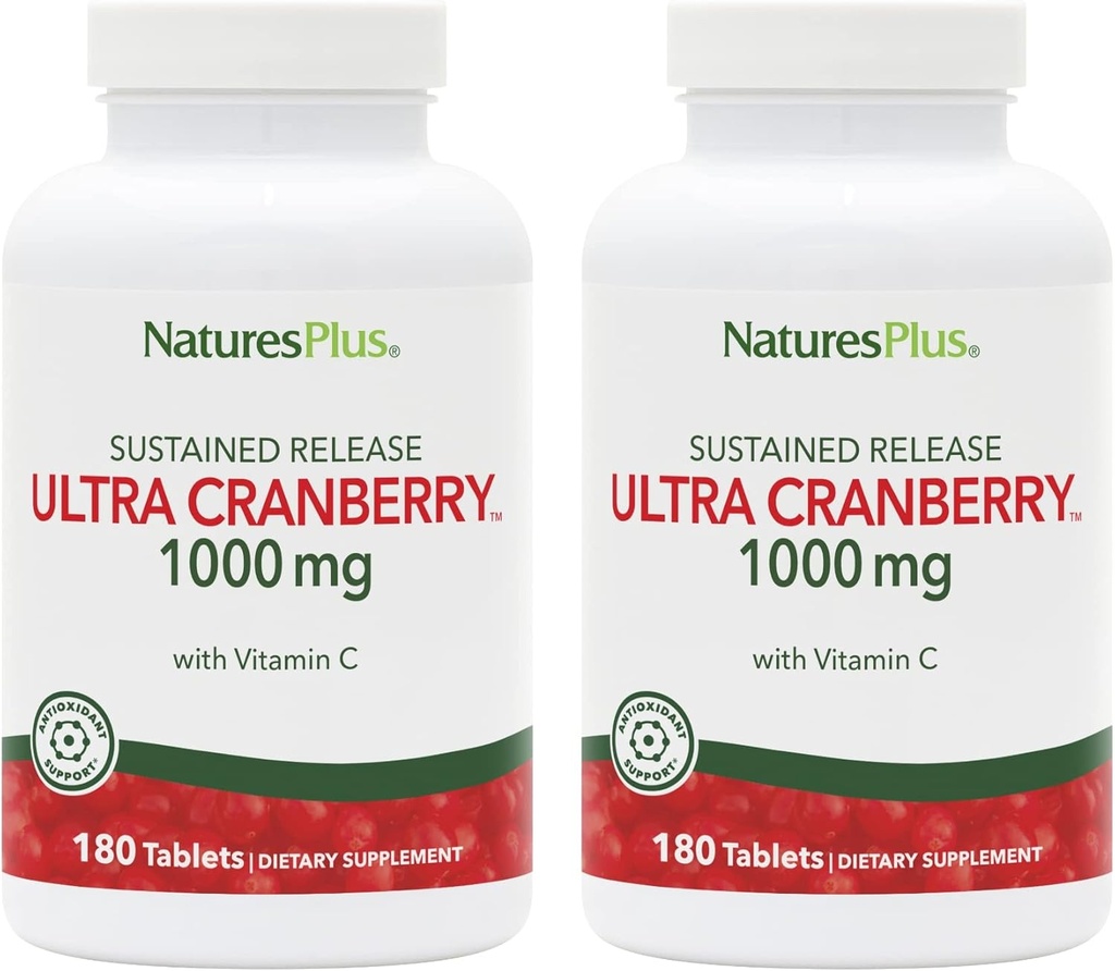 NaturesPlus Ultra Cranberry 1000-180 δισκία παρατεταμένης αποδέσμευσης, Συσκευασία των 2 - Υποστηρίζει ένα υγιές ουροποιητικό - μη-ΓΤΟ, χορτοφάγους, χωρίς γλουτένη - 180 Σύνολο Σερβίρει