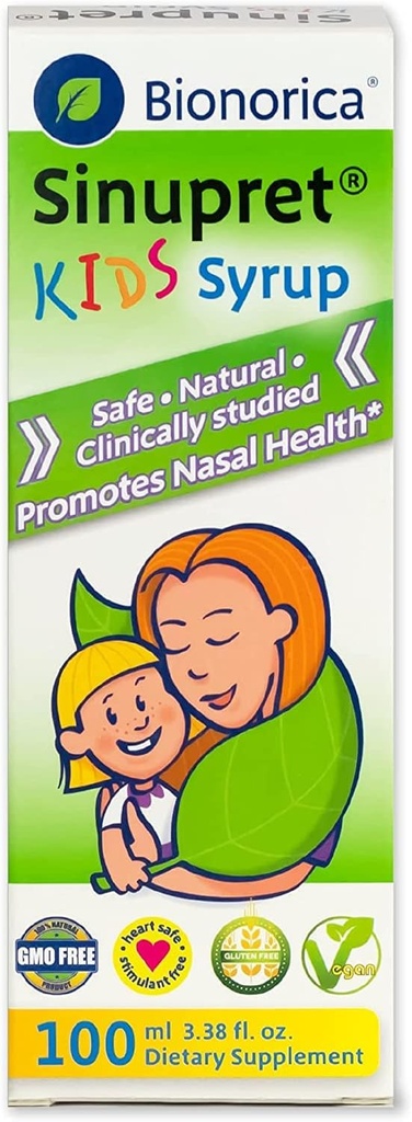 Bionorica Sinupret Kids Sinus & Immune Syrup Αναπνευστική & Ανοσία Boost Φυσική, γρήγορης δράσης βοτανική υποστήριξη με Verbena & Elder Flower - Cherry Flavor - 3,38 oz