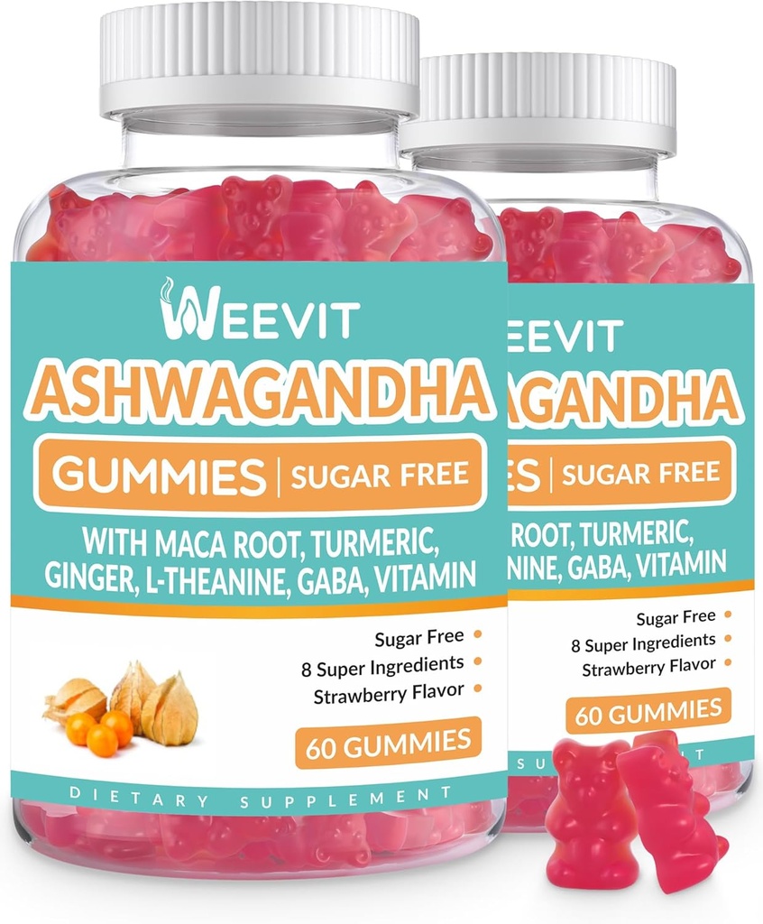 Ashwagandha Gummies με βιταμίνη D για γυναίκες και άνδρες, Ashwagandha Gummy με σκόνη ρίζας Maca 