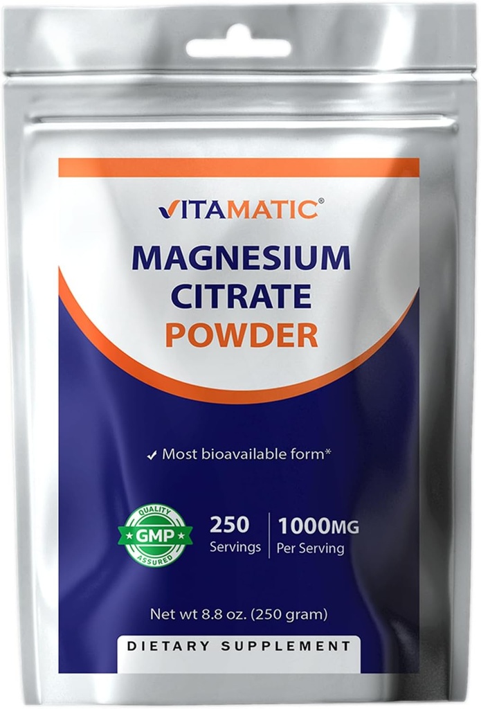 Vitamatic Magnesium Citrate 1000mg ανά υπηρεσία Υποστηρίζει τους μυς, τις αρθρώσεις και την υγεία της καρδιάς 250 γραμμάρια - 250 υπηρεσίες
