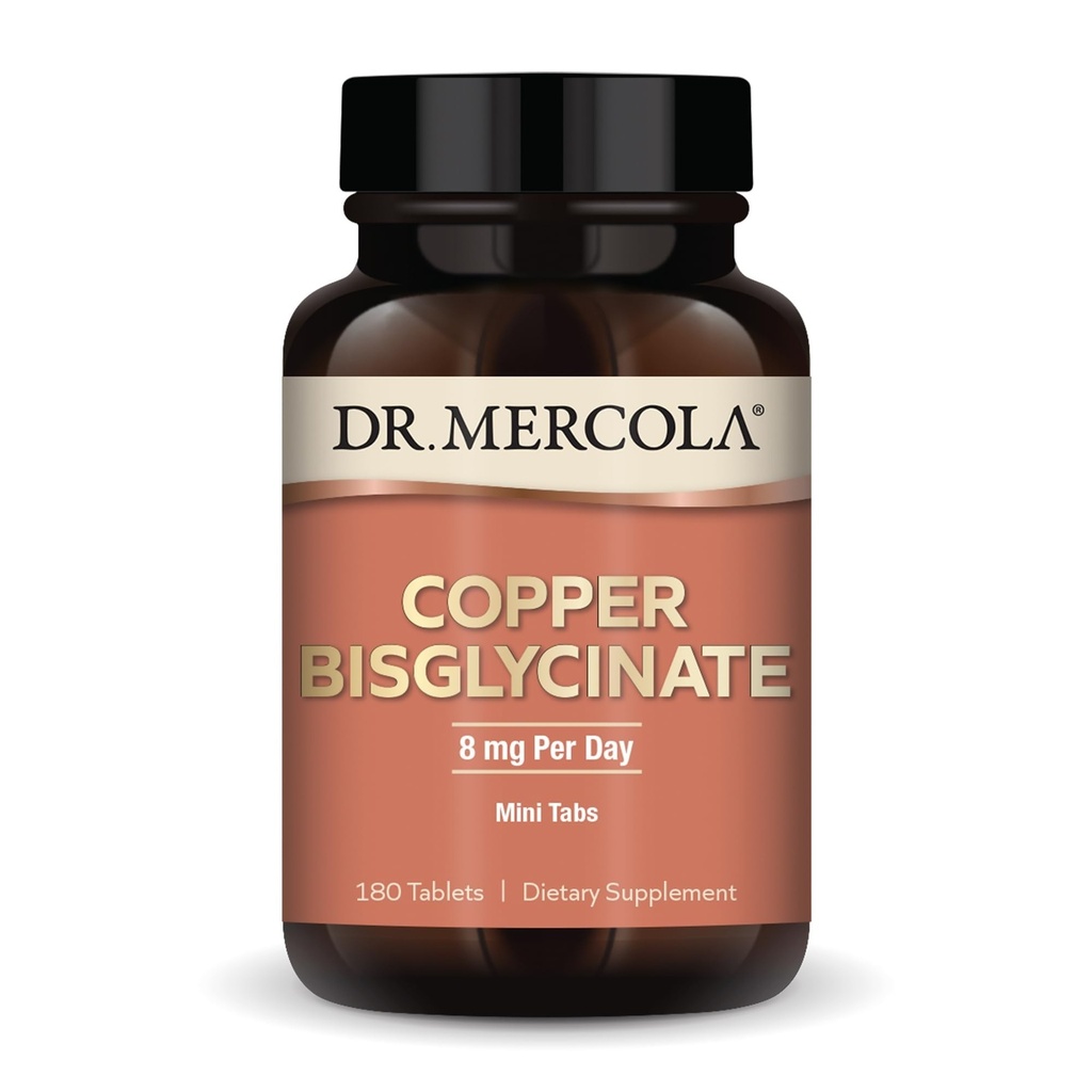 Δρ. Mercola Bisglycinate χαλκού, 90 σερβιρίσματος (180 δισκία), συμπληρώματα διατροφής, 8 mg ανά ημέρα, Mini Tabs, Υποστηρίζει τη συνολική υγεία, μη ΓΤΟ