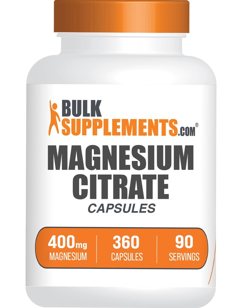 BulkSupplements.com Κάψουλες Κιτρικό μαγνήσιο - Συμπλήρωμα μαγνησίου, Κιτρικό μαγνήσιο 400mg - Χωρίς γλουτένη, 4 κάψουλες ανά υπηρεσία, 360 Count (πακέτο του 1)