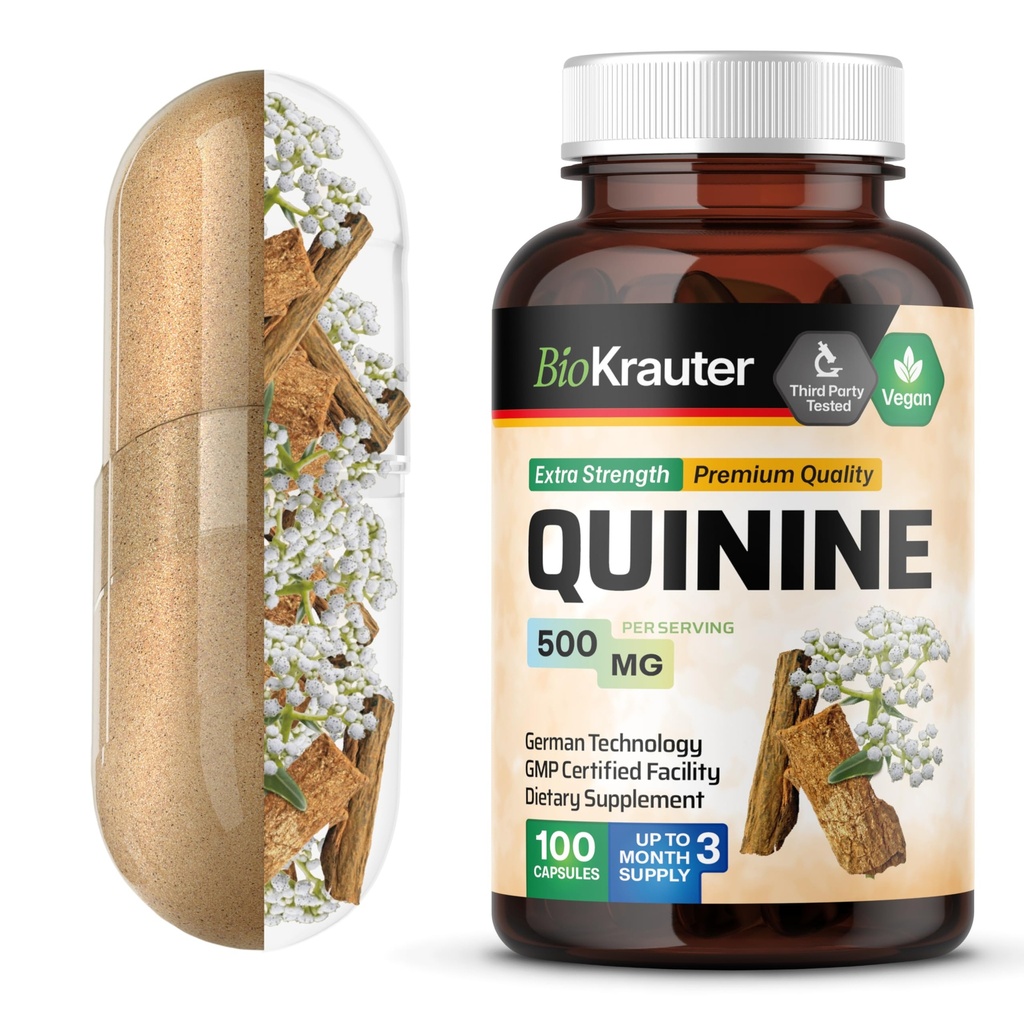 BIO KRAUTER Κινίνη για κάψουλες ποδιών 500 mg - 100 Count - Cinchona Bark Powder - κάψουλες κινίνης - Vegan, Χωρίς πληρωτικά