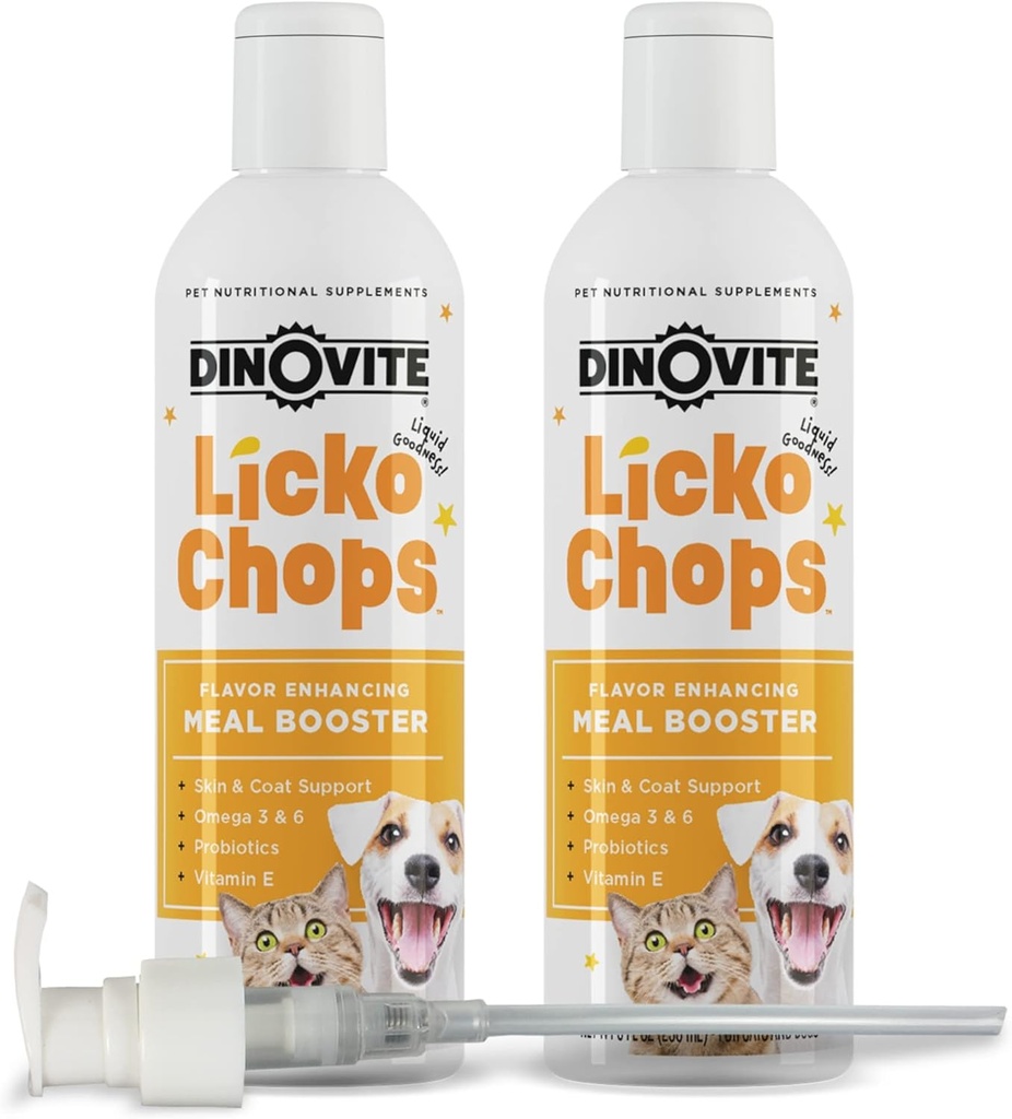 Dinovite Lickochops for Dog & Cat Supplement Enhanced with Omega-6, 3 λιπαρά οξέα, προβιοτικά και βιταμίνη Ε, 16 oz με αντλία