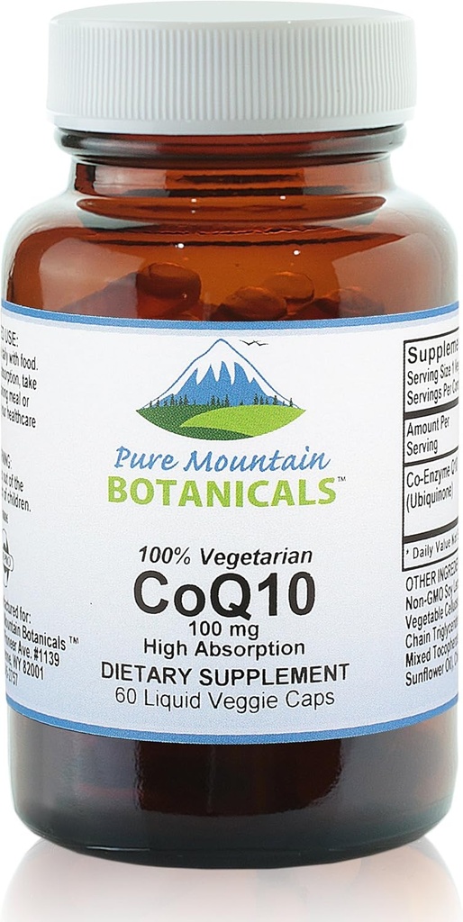 Αγνή Βοτανική Βουνό Coq10 100mg Softgels - 60 Vegan Kosher Κάψουλες με Ubiqunone Coenzyme Q10 Συμπλήρωμα