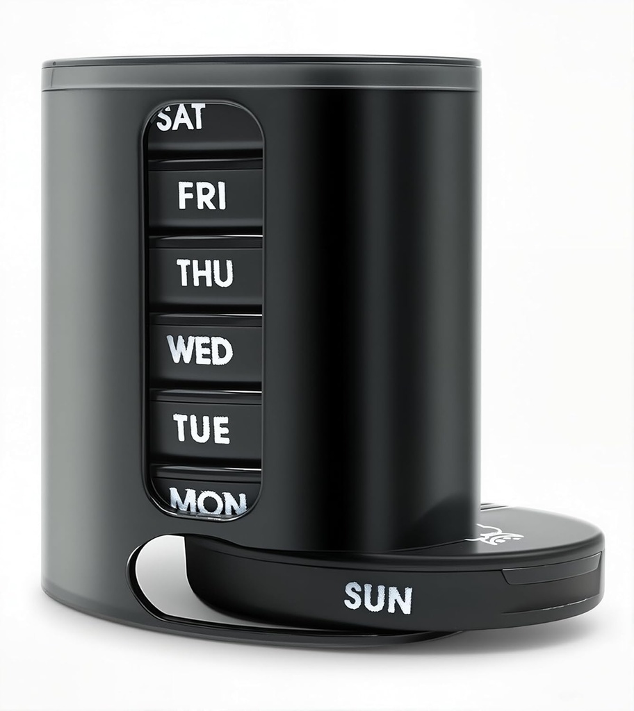 Weekly Pill Organizer (Twice-A-Day), Φορητή 7 Day Pill Box περίπτωση με Stackable AM/PM διαμερίσματα για χάπια, βιταμίνη, ιχθυέλαιο, συμπληρώματα, Ουράνιο τόξο (Μαύρο)