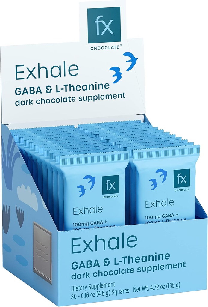 Fx Chocolate Exhale - Relaxing Chocolate Supplement to Support Calm + Stress Response - Sugar Free Cacao with 100mg GABA + 100mg L-Theanine - Keto Dark Chocolate - Vegan + Non-GMO (30 κομμάτια)