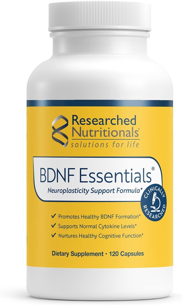 Ερευνητικά Διατροφικά BDNF Απαραίτητα - Clinically Researched Brain Supplement with Bacopa Monnieri & Lions Mane Mushroom - Υποστηρίζει Νευροπλαστικότητα, & Υγιή επίπεδα κορτιζόλης, 120 κάψουλες