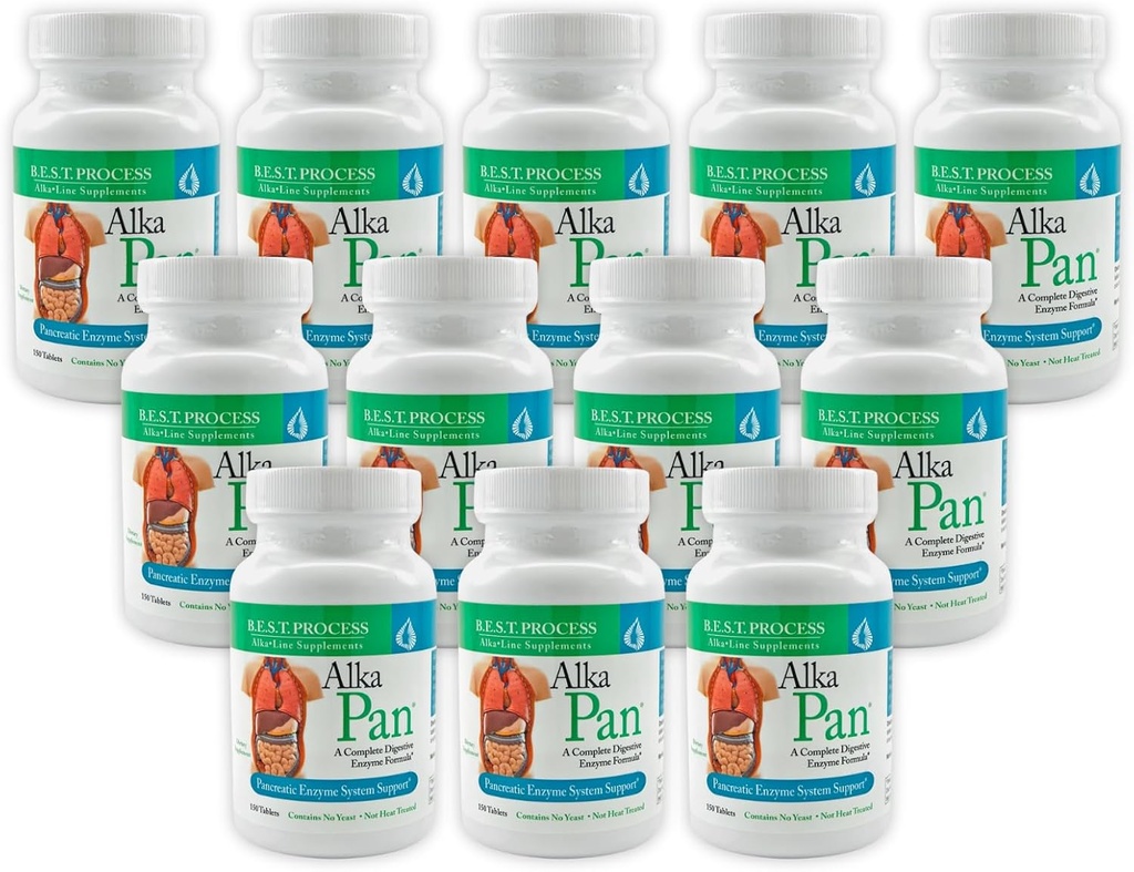 Alka-Pan (12 Pack) Καλύτερη Αλκαλίνη διαδικασία — Φυσικό συμπλήρωμα πέψης — Παγκρεατικά ένζυμα με αντιοξειδωτικά-Rich Superfoods & Digestive Βότανα