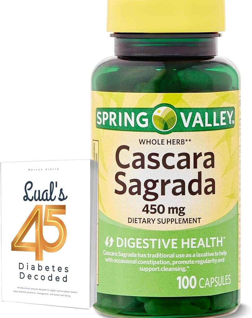 Cascara Sagrada 450mg. Ανοιξιάτικη κοιλάδα Cascara Sagrada 450mg 100 Count, ολόκληρο Herb Cascara Sagrada Digestive Health Συμπλήρωμα διατροφής Κάψουλες Bundle με 45 διαβήτης του Luall Αποκωδικοποιημένο