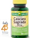Cascara Sagrada 450mg. Spring Valley Cascara Sagrada 450mg 100 Count, Whole Herb Cascara Sagrada Digestive Health Dietary Supplement Capsules Bundle with Luall's 45 Diabetes Decoded