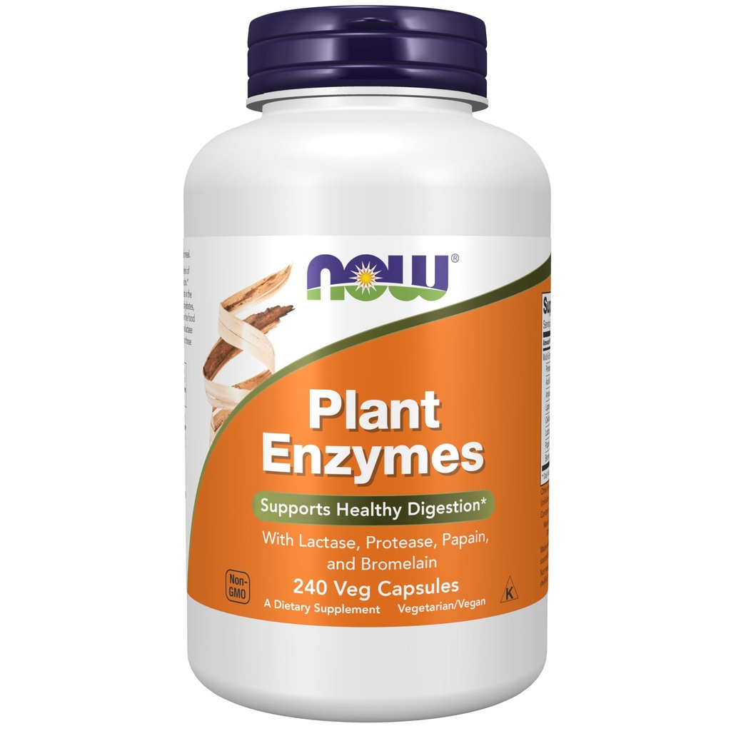 NOW Συμπληρώματα τροφίμων, Ένζυμα φυτών με Lactase, Protease, Papain και Bromelain, 240 κάψουλες Veg