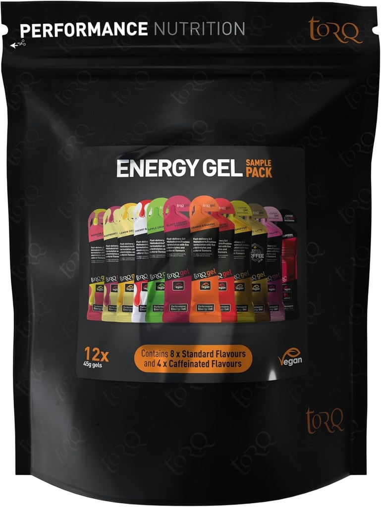 Torq Energy Gel Συσκευασία δειγμάτων 12 - Ultimate On The Go Γρήγορη ενέργεια απελευθέρωσης - 30g υδατάνθρακες - Τρέχοντας / κυκλώματος / σπορ γέλη - Πακέτο γευμάτων - Φυσικό & Vegan