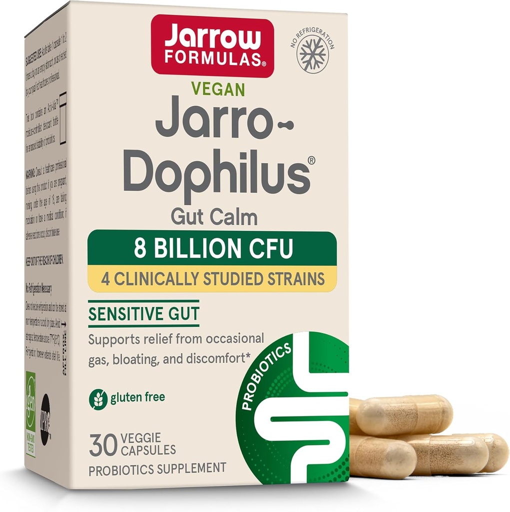 Jarrow Formulas® Jarro-Dophilus® Gut Calm Probiotic, 8 δισεκατομμύρια CFU συμπλήρωμα για Digestive Health, 30 κάψουλες καθυστερημένης απελευθέρωσης, 30 ημέρες προσφοράς