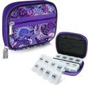 Serfeymi Weekly Travel Pill Organizer Pill Case for Purse with Removed 7 Day Pill Box, Fashionable Travel Medicine Organizer Pill Container for Medicine, Vitamin, Supplement - Purple 01 + Pill Box