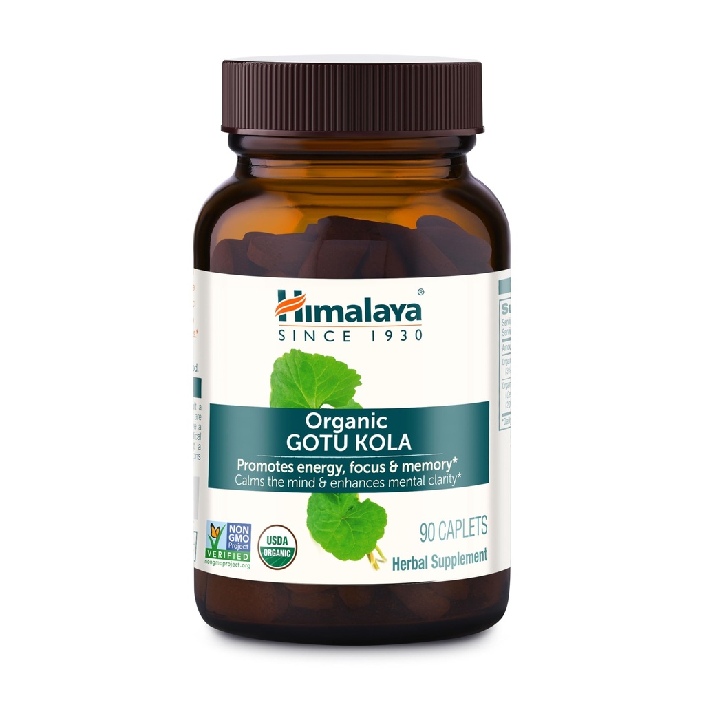 Himalaya Organic Gotu Kola, 45 Day Supply - Βότανο Νοοτροπικό συμπλήρωμα με Προσαρμογόνα για Ενέργεια, Εστίαση, Μνήμη και Χαλαρωτική Χαλάρωση - Vegan, Μη ΓΤΟ, Χωρίς Γλουτένη, 650 mg, 90 Caplets