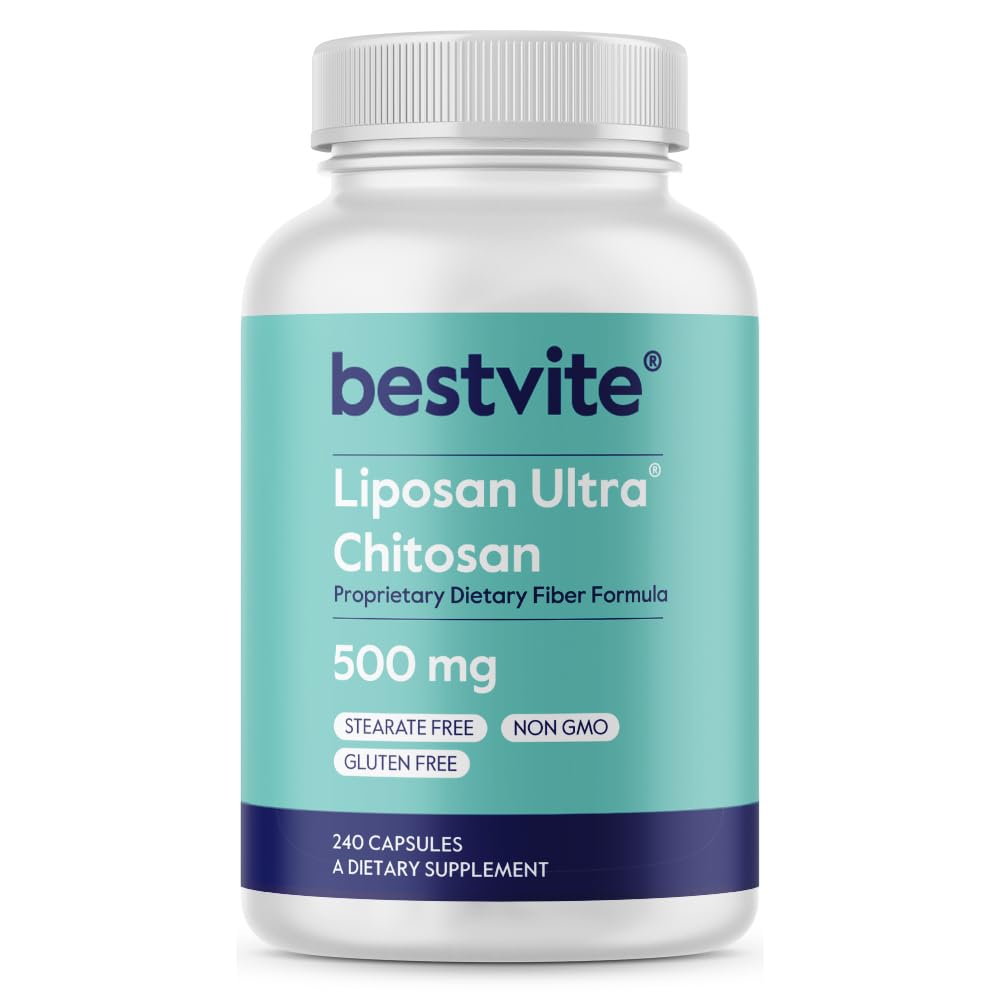 BESTVITE Liposan Ultra Chitosan 500mg (240 κάψουλες) - Πατενταρισμένο με δίπλωμα ευρεσιτεχνίας ταχύτερης δράσης από την κανονική Chitosan - Δεν Stearates - Χωρίς πληρώματα