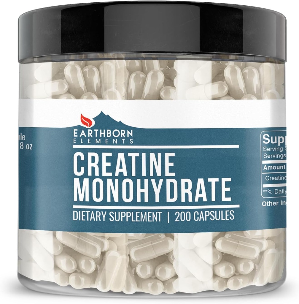 Earthborn Elements Creatine Monohydrate 200 Κάψουλες, Καθαρά & Αδιάλυτα, Χωρίς Πρόσθετα