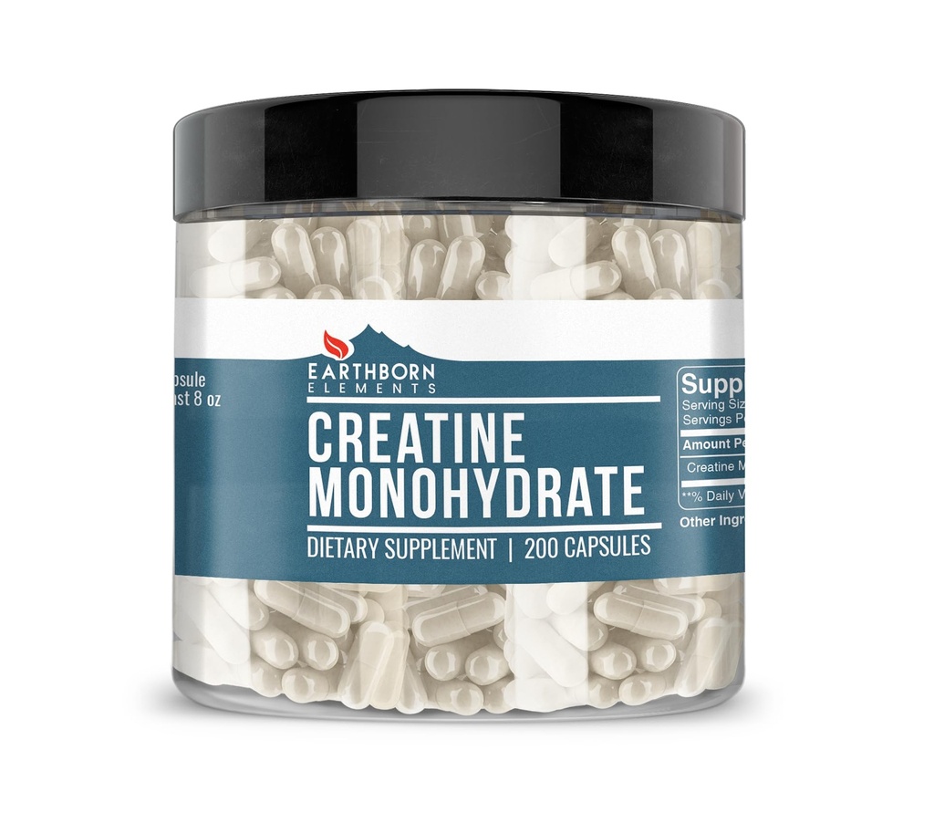 Earthborn Elements Creatine Monohydrate 200 Κάψουλες, Καθαρά & Αδιάλυτα, Χωρίς Πρόσθετα
