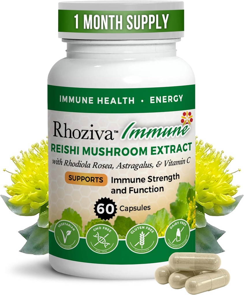 Immune Support, Energy Booster with Vitamin C, D3 and Zinc Supplement, Rhodiola Rosea, Reishi Mushroom Extract, Astragalus, Overall Wellness and Daily Habit - 60 Capsules