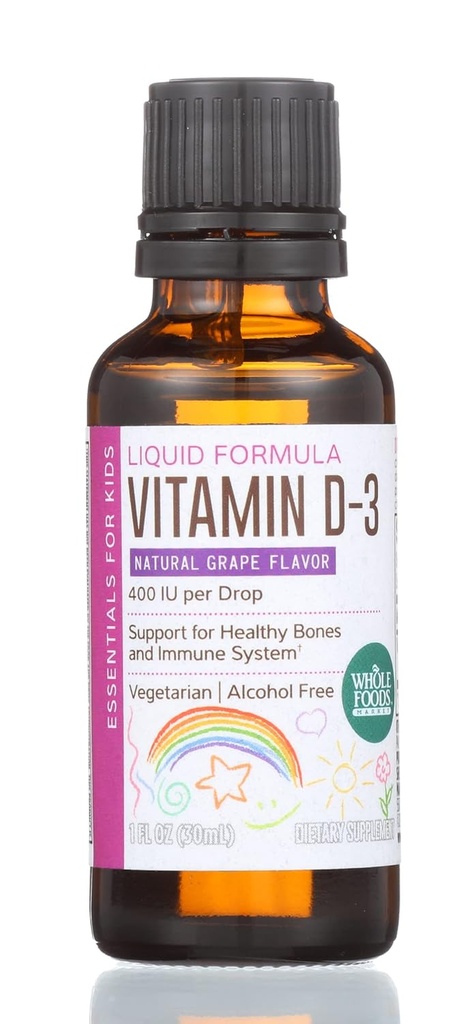 Whole Foods Market, Vitamin D-3 Liquid Grape Flavor 400IU, 1 OZ