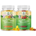 Πακέτο Παιδικών Gummies - DHA Λιπαρά Οξέα Ωμέγα 3 6 9 για Εγκεφαλική, Ανοσολογική Δύναμη & Όραμα και Πολυβιταμίνη για Ανοσολογική Υποστήριξη με Βιταμίνες Α, C, D3, E, B6 & B12, Ψευδάργυρος & Ιώδιο