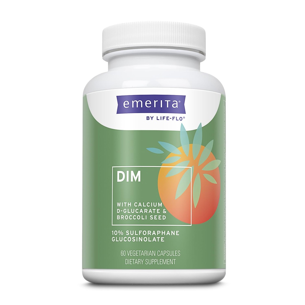 Emerita by Life-flo DIM Supplement, Balancing Support for Women with 100mg DIM Plus Calcium D-Glucarate and Broccoli Seed Extract, 60-Day Guarante, Not Tested on Animals, 30 Servings, 60 VegCaps