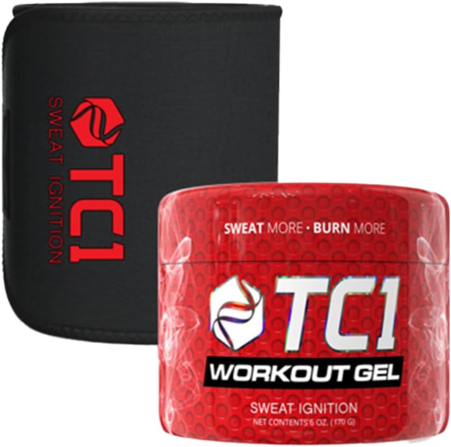 Το TC1 Sweat More Bundle περιλαμβάνει τακτικό μέγεθος ζώνη ιδρώτα και επίκαιρο Gel ενίσχυση προπόνησης με καψαϊκίνη