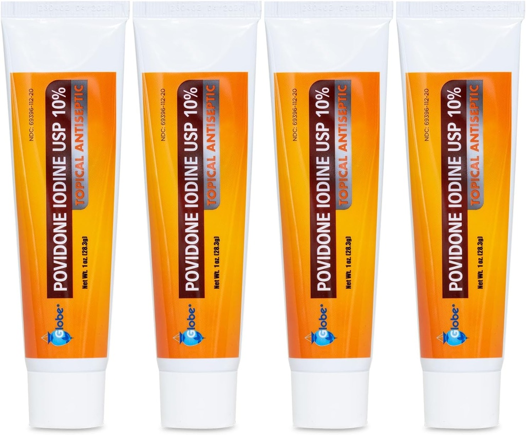 Globe (4 Pack) Povidone Iodine 10% Αλοιφή πρώτων βοηθειών 1 Oz, για Κόψεις Αποφλοιώματα (Σε σύγκριση με Betadine)