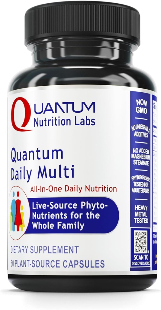Quantum Nutrition Labs Καθημερινή Πολυβιταμίνη - Πολυβιταμίνη για άνδρες και γυναίκες, Καθημερινή Συμπληρώματα Διατροφής με Ασβέστιο για ενήλικες, Κατασκευασμένο με Cordyceps και Πράσινο Τσάι - 60 Καψάκια Χορτοφαγικής