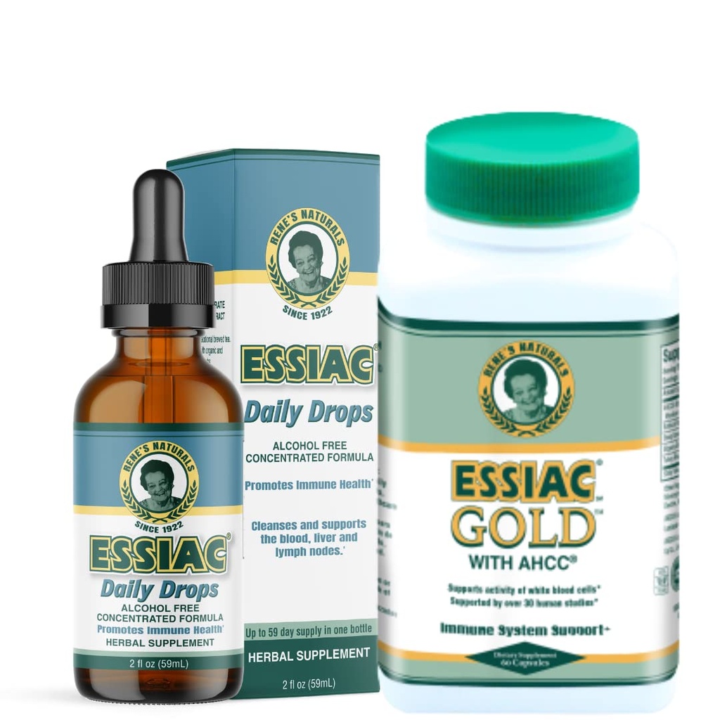 Essiac Power Bundle Tea Daily Drops Gold w/AHCC Mushroom Extract! 