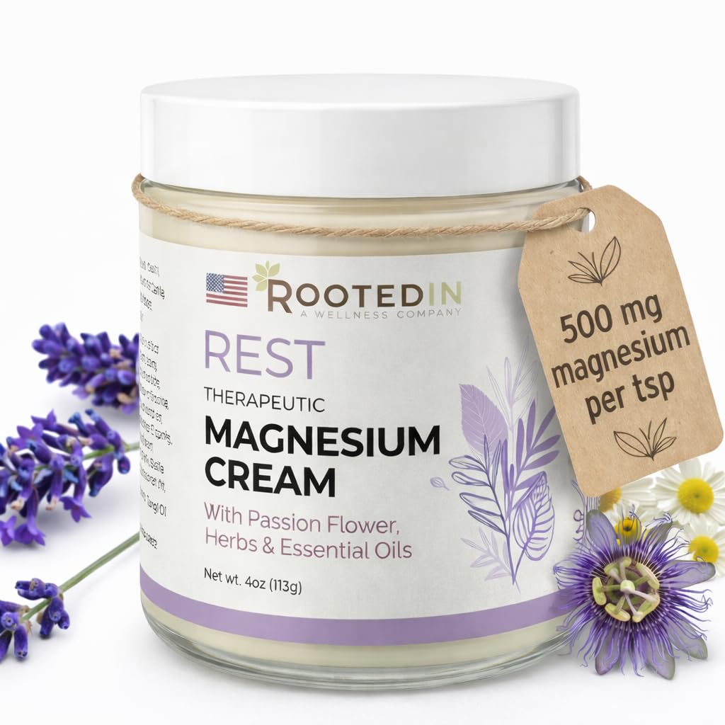 Rooted In Rest Magnesium Lotion for Sleep – Science Backed Sleep Aid – 2X More Χλωριούχο μαγνήσιο – Γρήγορη, αποτελεσματική χαλάρωση με λεβάντα, πάθος λουλούδι & χαμομήλι - Made in USA – 4 oz