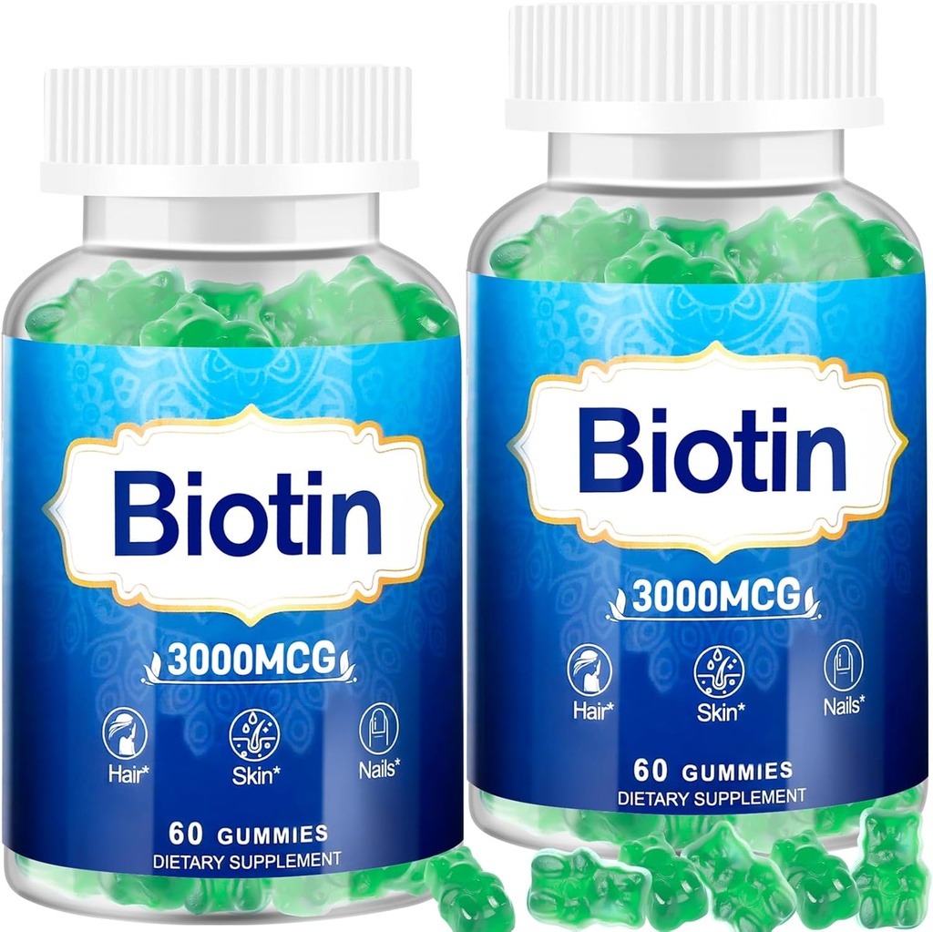 Δέρμα μαλλιών και νύχια Gummies, 2 Πακέτο υψηλής ισχύος Βιταμίνη μαλλιών για γυναίκες, άνδρες και παιδιά, βιταμίνη D & E,B16,B12, Biotin Gummies για την ανάπτυξη μαλλιών, το δέρμα, και ισχυρότερα νύχια