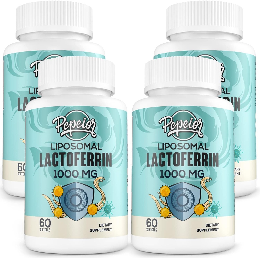Λιποσωμική Lactoferrin 1000 mg Διατροφή - Μεγιστοποιημένη Lactoferrin - Ένα συστατικό στο Colostrum - για Σιδήρου Απορρόφηση & Ανοσολογική λειτουργία Lactoferrin Συμπληρώματα για Ενήλικες, 60 Softgels (4 Φιάλη)