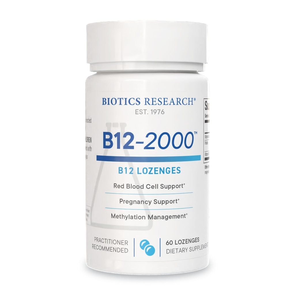 Biotics Research B12-2000TM Βιταμίνη B12 2000 mcg, B6, Folate–B12 Υπογλώσσια Λοzenges, Συμπλήρωμα Υποστήριξης μεθυλίωσης, Υψηλή Ικανότητα, Εξαιρετικά Απορροφήσιμη, Φυσική, Berry Γεύση, Διαλύει Εύκολα–60 Count