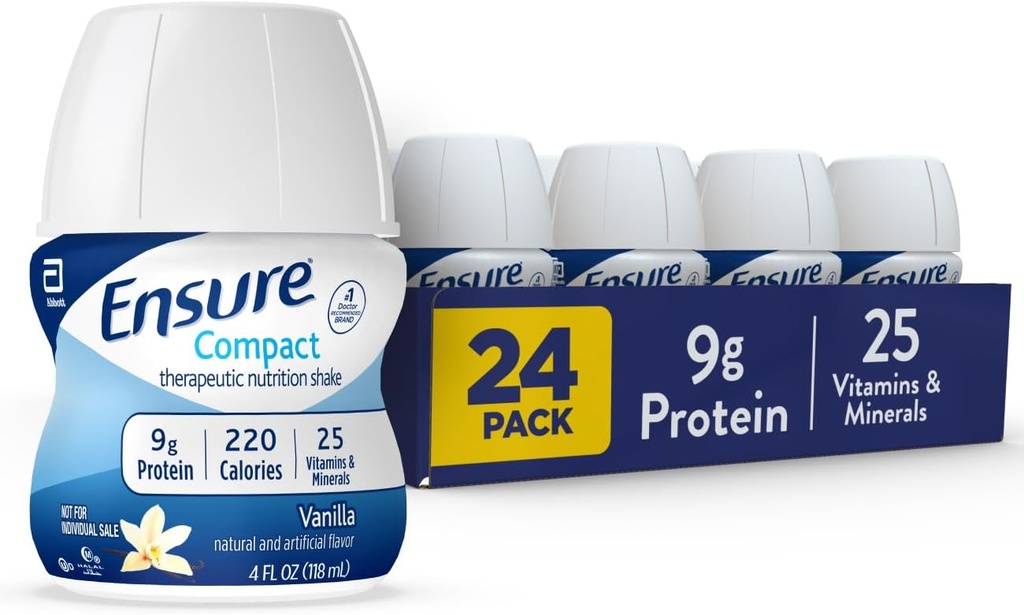 Ensure Compact Nutrition Shake With 9g of Protein and 25 Vitamins and Minerals, Vanilla, 4 fl oz, Pack of 24