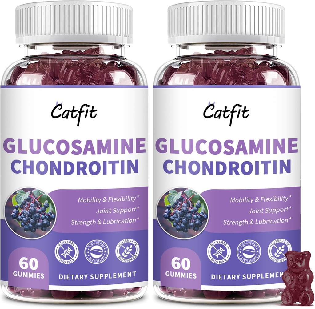 Γλουκοζαμίνη Catfit Chondroitin Gummies,Extra Strength Joint Health Support Supplement with MSM & Elderberry, Antioxidant Immune Support Supplement for Adult Men & Women (2 Pack)