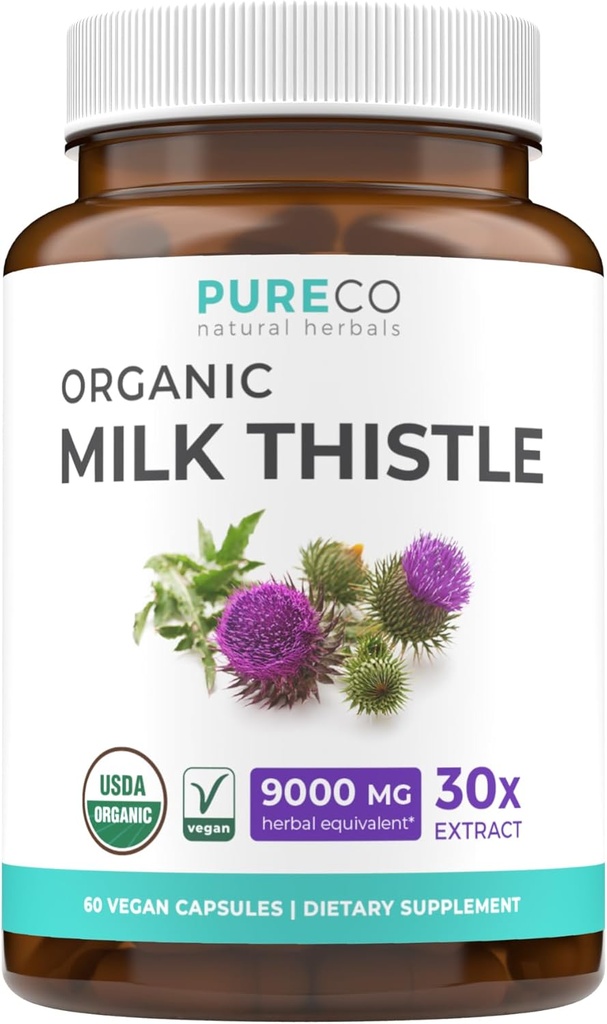 USDA Organic Milk Thittle Capsules - 80% συμπλήρωμα σιλιμαρίνης για την υποστήριξη του ήπατος - Super συμπυκνωμένο 300mg των 30:1 εκχύλισμα γαϊδουράγκαθου γάλακτος Ισοδύναμο με 9.000mg - Milk Thestle Liver Detox 60 Day Supply