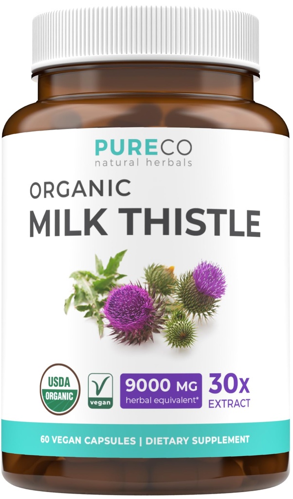 USDA Organic Milk Thittle Capsules - 80% συμπλήρωμα σιλιμαρίνης για την υποστήριξη του ήπατος - Super συμπυκνωμένο 300mg των 30:1 εκχύλισμα γαϊδουράγκαθου γάλακτος Ισοδύναμο με 9.000mg - Milk Thestle Liver Detox 60 Day Supply