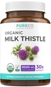 USDA Organic Milk Thittle Capsules - 80% συμπλήρωμα σιλιμαρίνης για την υποστήριξη του ήπατος - Super συμπυκνωμένο 300mg των 30:1 εκχύλισμα γαϊδουράγκαθου γάλακτος Ισοδύναμο με 9.000mg - Milk Thestle Liver Detox 60 Day Supply