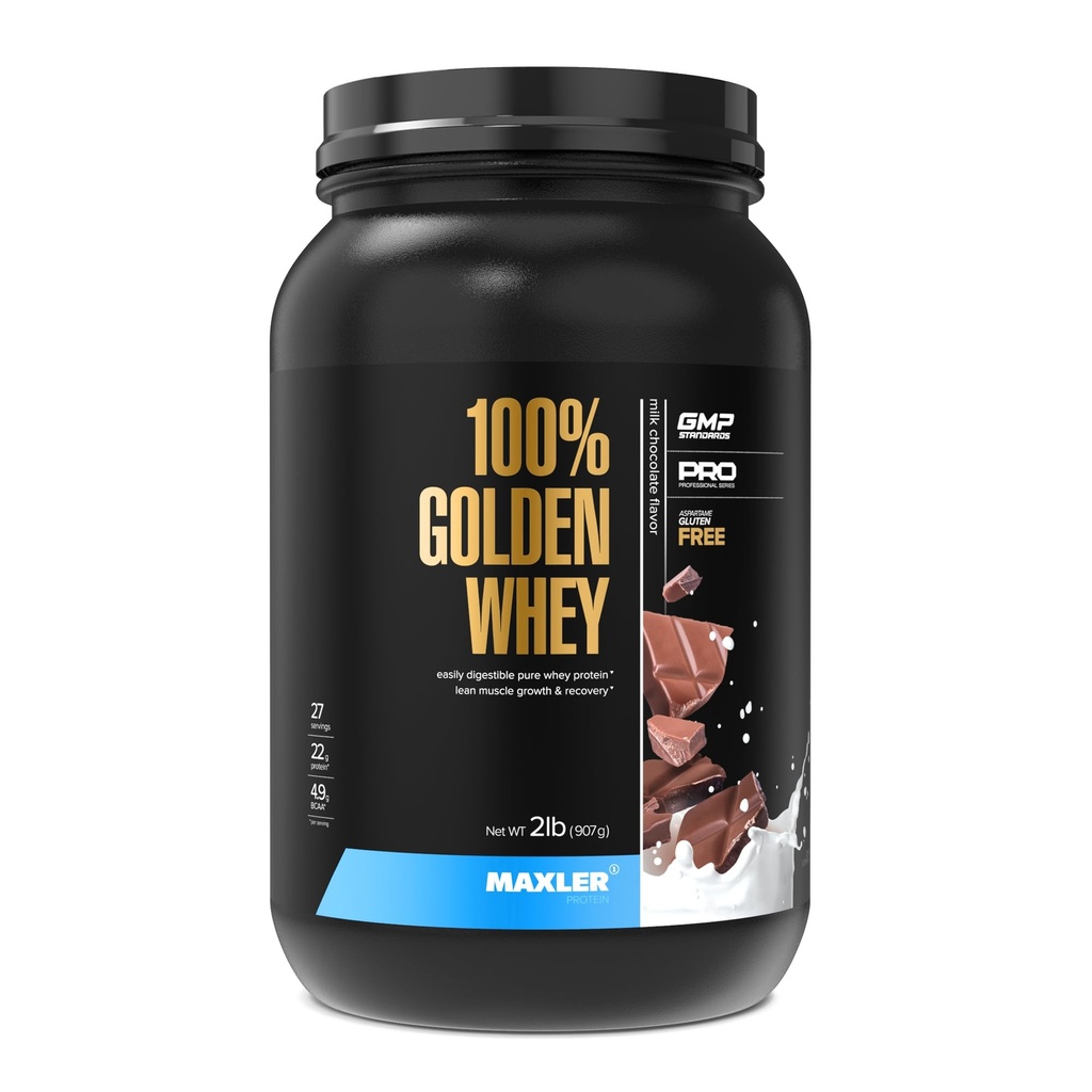 Maxler 100% Golden Whey Protein - 22g πρωτεΐνη ανά σερβίρισμα - Premium Whey Protein Powder for Pre Post Workout - Fast-Absorbing Whey συμπυκνωμένο απομονωμένο & υδρολυτικό μείγμα - πρωτεΐνη σοκολάτας γάλακτος 2 lb
