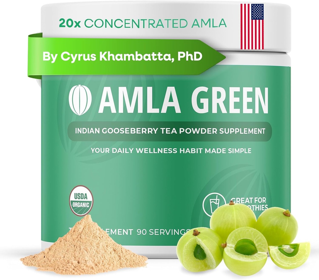 Amla σκόνη & πράσινο τσάι Superfood συμπλήρωμα, 20x Ultra συμπυκνωμένο Amla, αντιοξειδωτική υποστήριξη, Κατασκευασμένο με Oolong τσάι και ινδικά φραγκοστάφυλα, οργανικά, Vegan, Classic Γεύση, 90 εξυπηρετούν