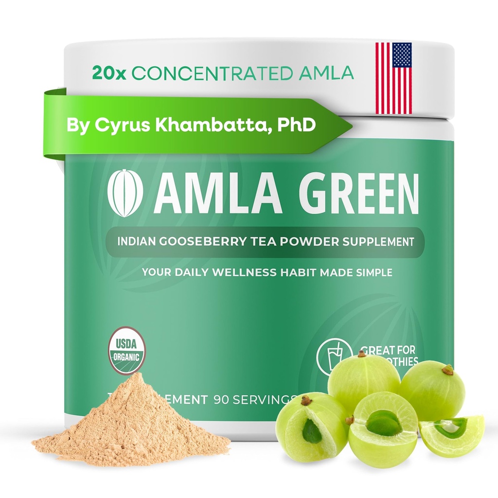 Amla σκόνη & πράσινο τσάι Superfood συμπλήρωμα, 20x Ultra συμπυκνωμένο Amla, αντιοξειδωτική υποστήριξη, Κατασκευασμένο με Oolong τσάι και ινδικά φραγκοστάφυλα, οργανικά, Vegan, Classic Γεύση, 90 εξυπηρετούν