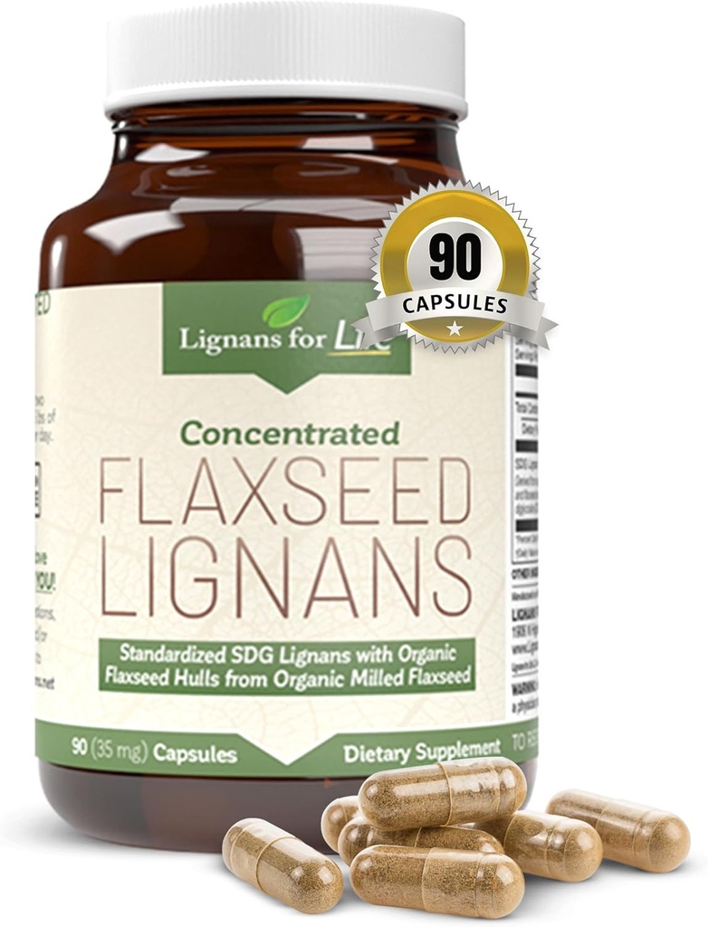 Lignans for Life Lignans flaxseed for Dogs & People + SDG - Ωμέγα 3 Λιπαρά Οξέα, Υψηλά Αντιοξειδωτικά Ίνες - Βελτιώστε το λαμπερό παλτό, Digestive & Heart Health for Dogs, 35mg, 90 Κάψουλες Φλαξ, 1 Συσκευασία
