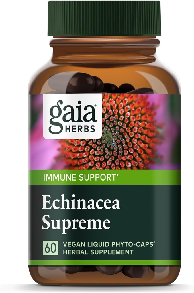 Gaia Herbs Echinacea Supreme - Immune Support Supplement - Echinacea Purpurea & Angustifolia Blend to Support Immune System* - 60 Vegan Liquid Phyto-Capsules (30-Day Supply)