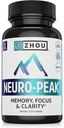 Zhou Neuro-Peak - Συμπληρώματα εγκεφάλου για μνήμη και εστίαση, Nootropic για άνδρες & γυναίκες, Χάπια υποστήριξης εγκεφάλου για ενήλικες, βιταμίνες εγκεφάλου - 30 κάψουλες λαχανικών (πακέτο του 1)