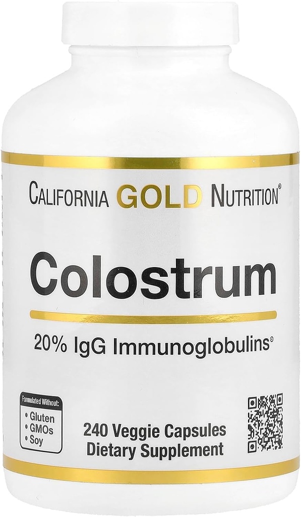 California Gold Nutrition Colostrum συμπυκνωμένο Bovine Pre-Milk συμπλήρωμα που διαθέτει ανοσοσφαιρίνες - Ανοσολογική υποστήριξη - Χωρίς γλουτένη, μη-GMO, Όχι αντιβιοτικά - 240 κάψουλες λαχανικά