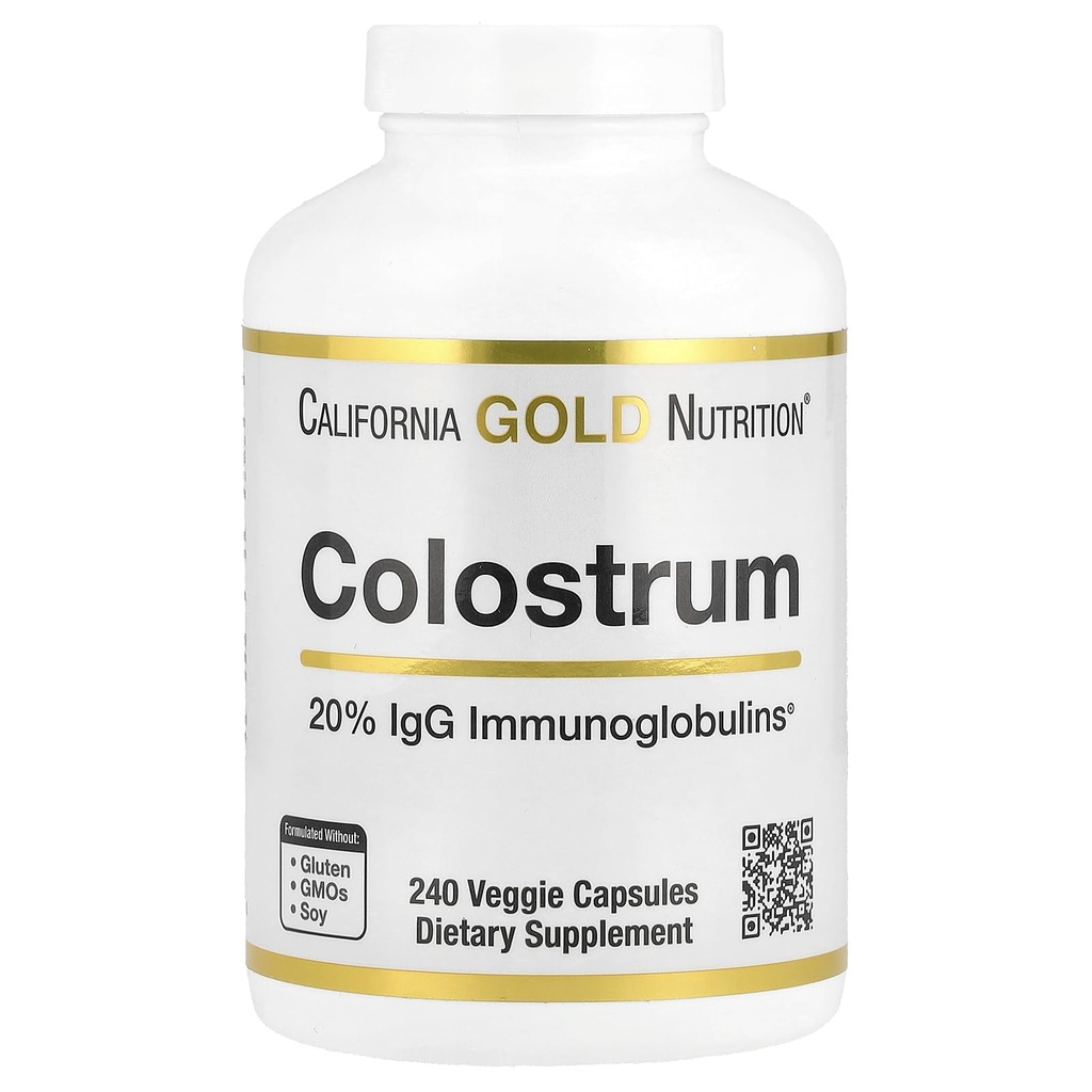 California Gold Nutrition Colostrum συμπυκνωμένο Bovine Pre-Milk συμπλήρωμα που διαθέτει ανοσοσφαιρίνες - Ανοσολογική υποστήριξη - Χωρίς γλουτένη, μη-GMO, Όχι αντιβιοτικά - 240 κάψουλες λαχανικά
