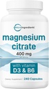 Micro Ingredients Magnesium Citrate 400mg, 240 Capsules | with Vitamin D3 1000IU & B6 | Muscle, Heart & Digestive Health | Elemental Mineral & Vitamins Complex | Non-GMO